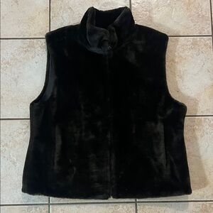Vintage Bill Blass Chocolate Brown Faux Fur REVERSIBLE‎ Vest, Sz Large